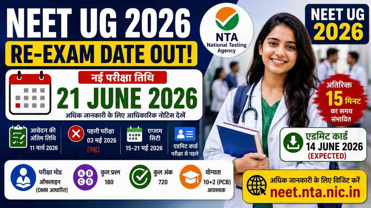 NTA NEET UG Re-Exam Date 2026 Out: 21 जून को होगी दोबारा परीक्षा, Admit Card जल्द जारी
