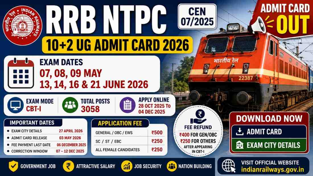 RRB NTPC 10+2 UG Admit Card 2026 Out: CBT-1 Hall Ticket जारी, यहां से करें डाउनलोड