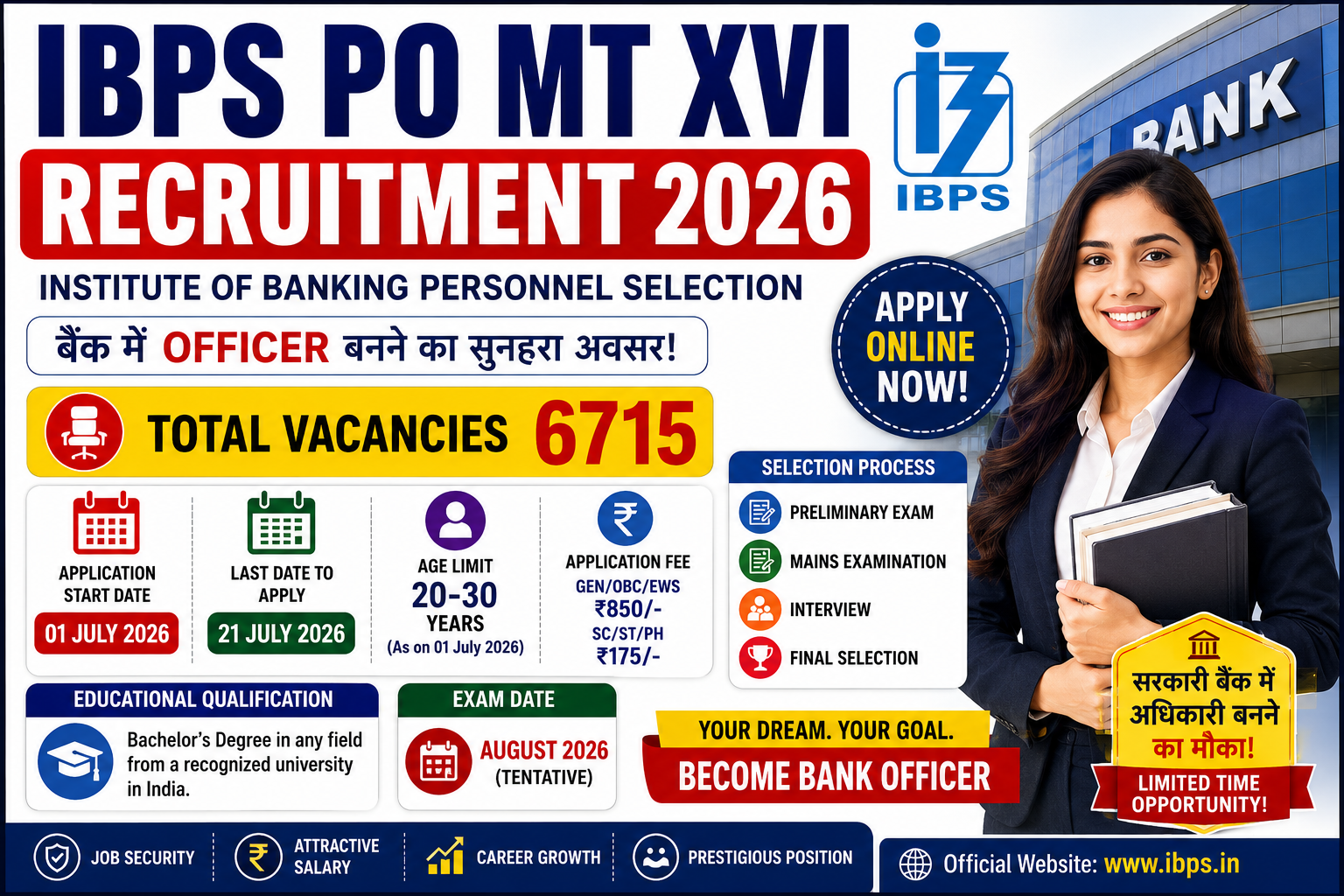 IBPS PO MT XVI Recruitment 2026 Apply Online for 6715 Posts